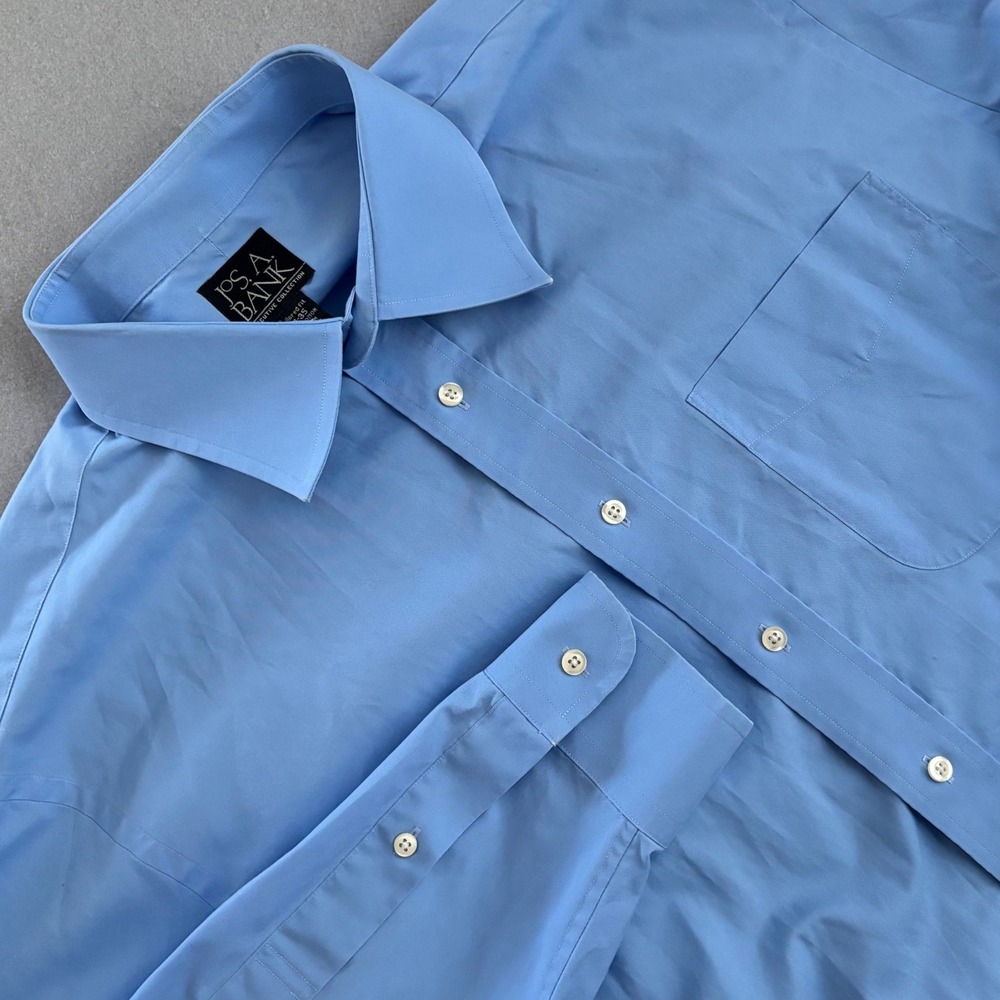Jos A Bank Executive Collection Mens 17-35 Blue Cotton Long Sleeve Dress Shirt